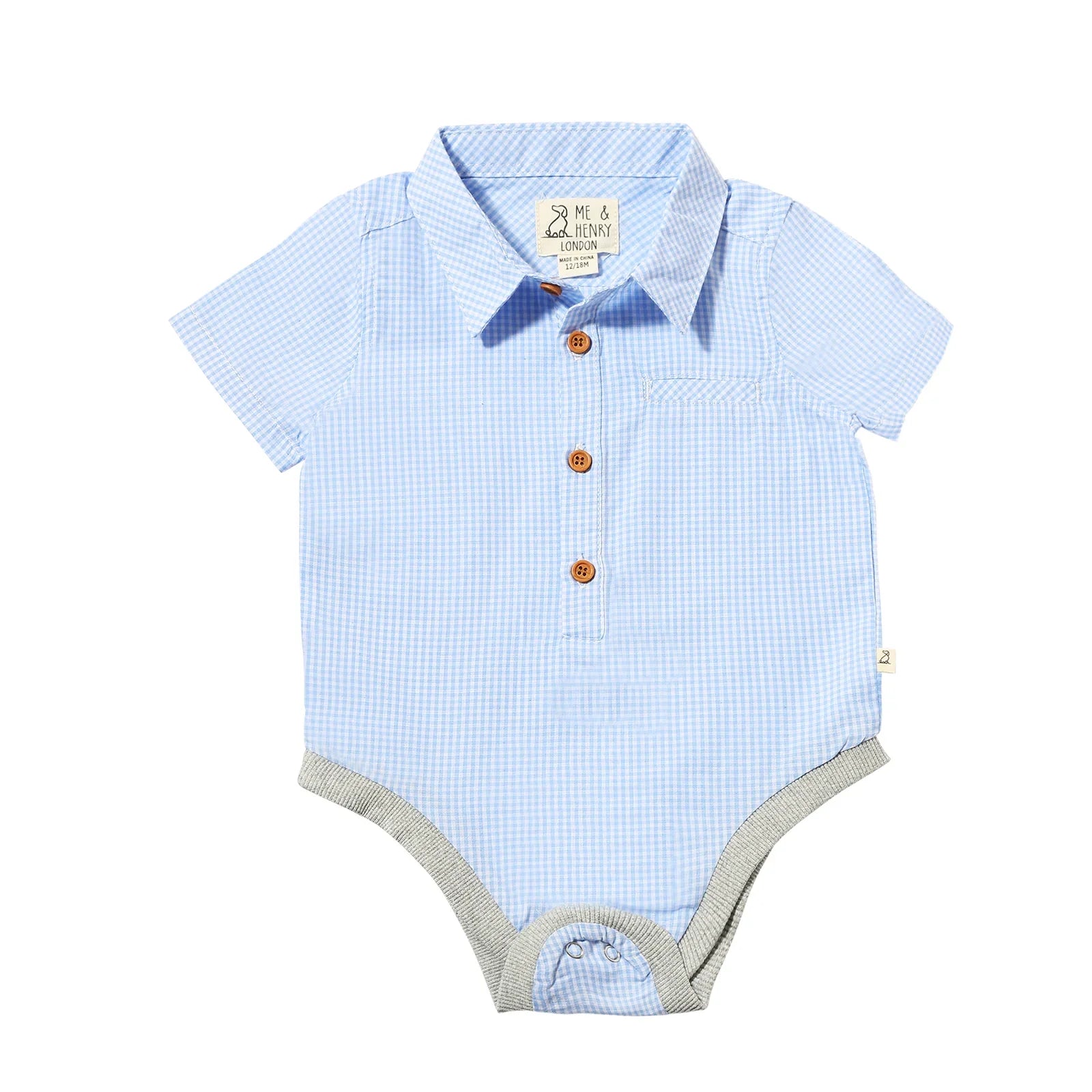 Helford Blue/White Micro Plaid Onesie