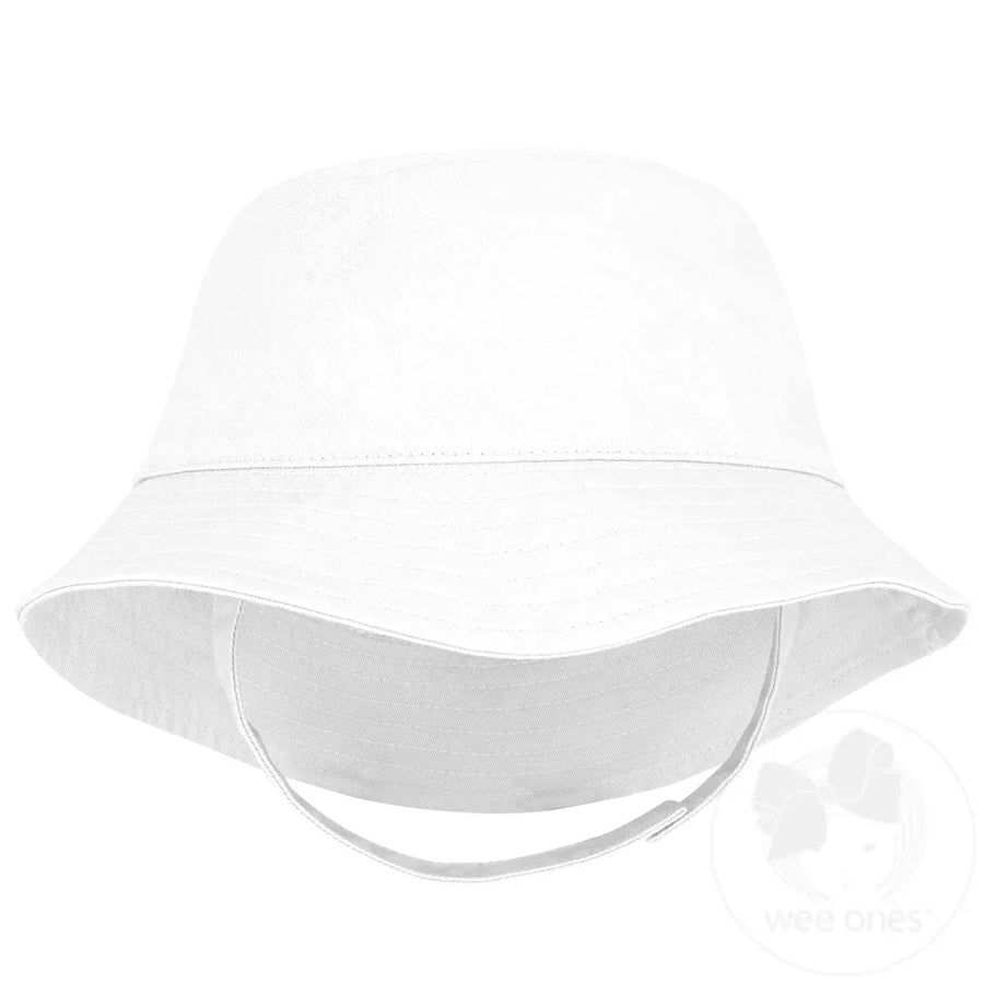 Cotton Twill Bucket Hat with Straps in White