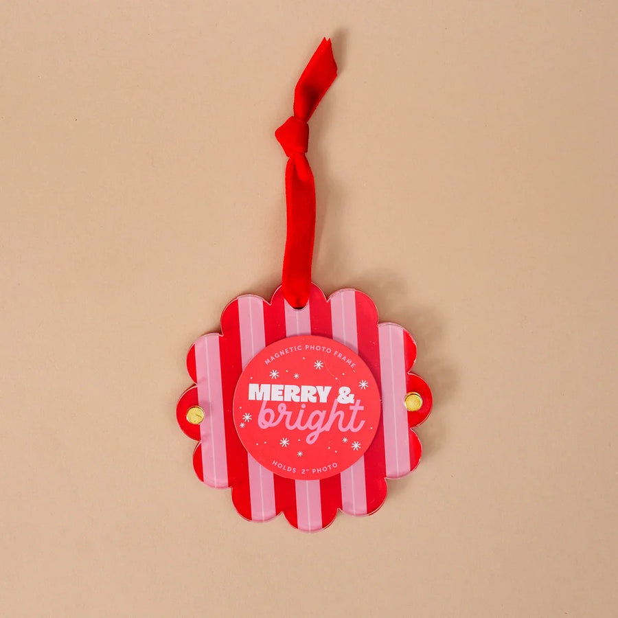 Peppermint Stripes Scalloped Round Picture Frame Ornament
