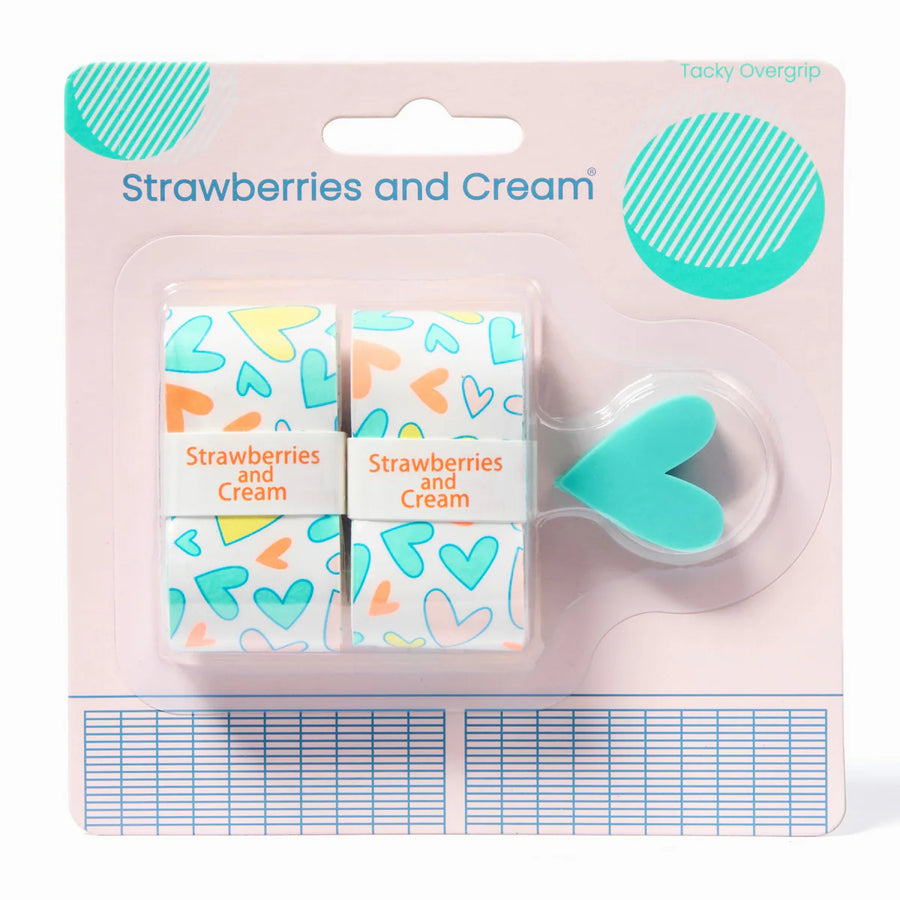 Strawberries and Cream Overgrip & Dampener Set (Pastel Hearts)