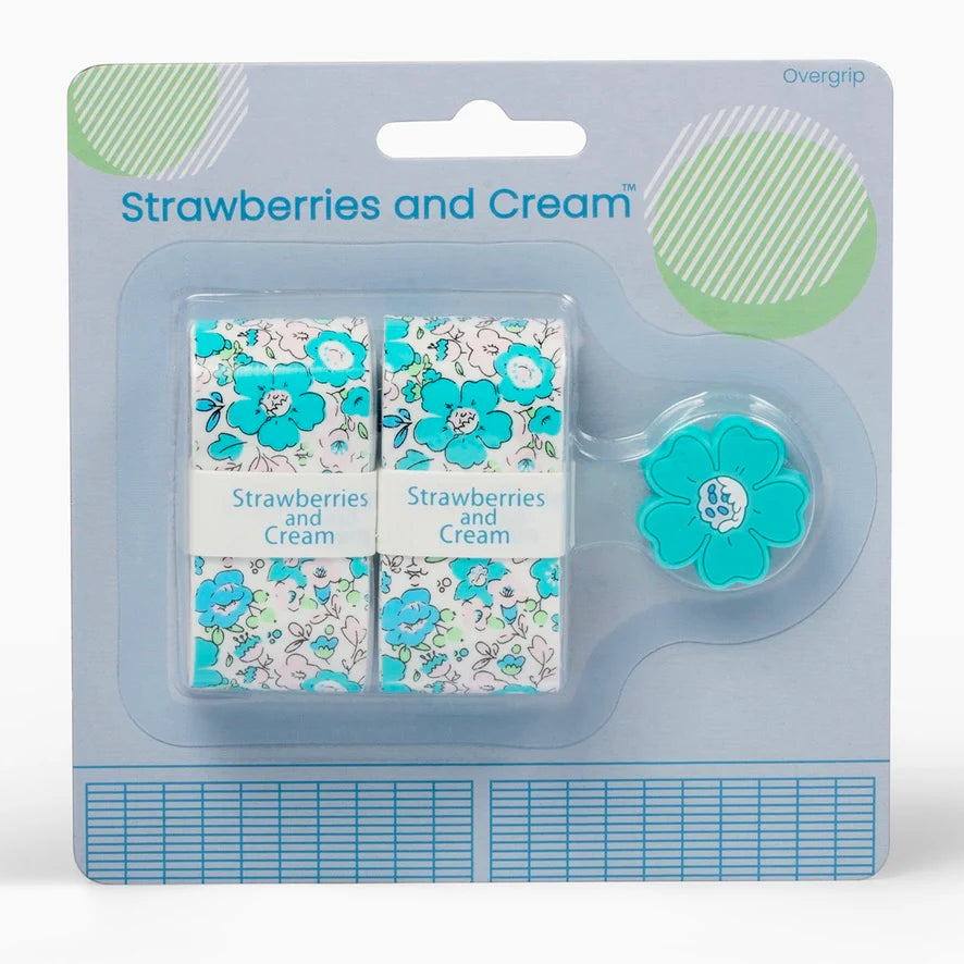 Strawberries and Cream Overgrip & Dampener Set (Turquoise Flowers)