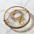 Antique Gold Finish Round Glass Trinket Tray / Dish with Bow Accent
