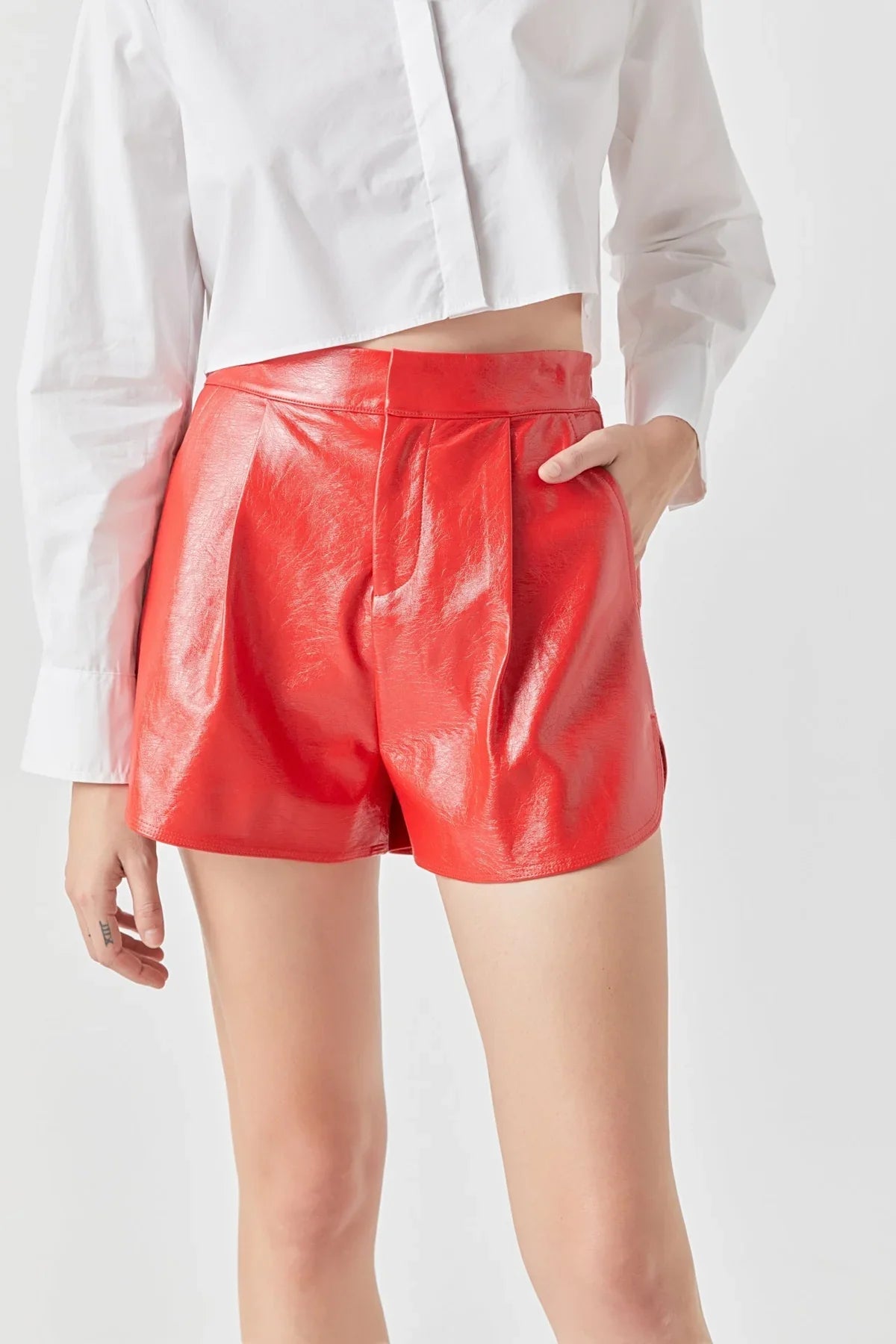 Red Faux Leather Shorts