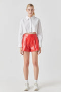 RED HIGH-WAISTED FAUX LEATHER SHORTS
