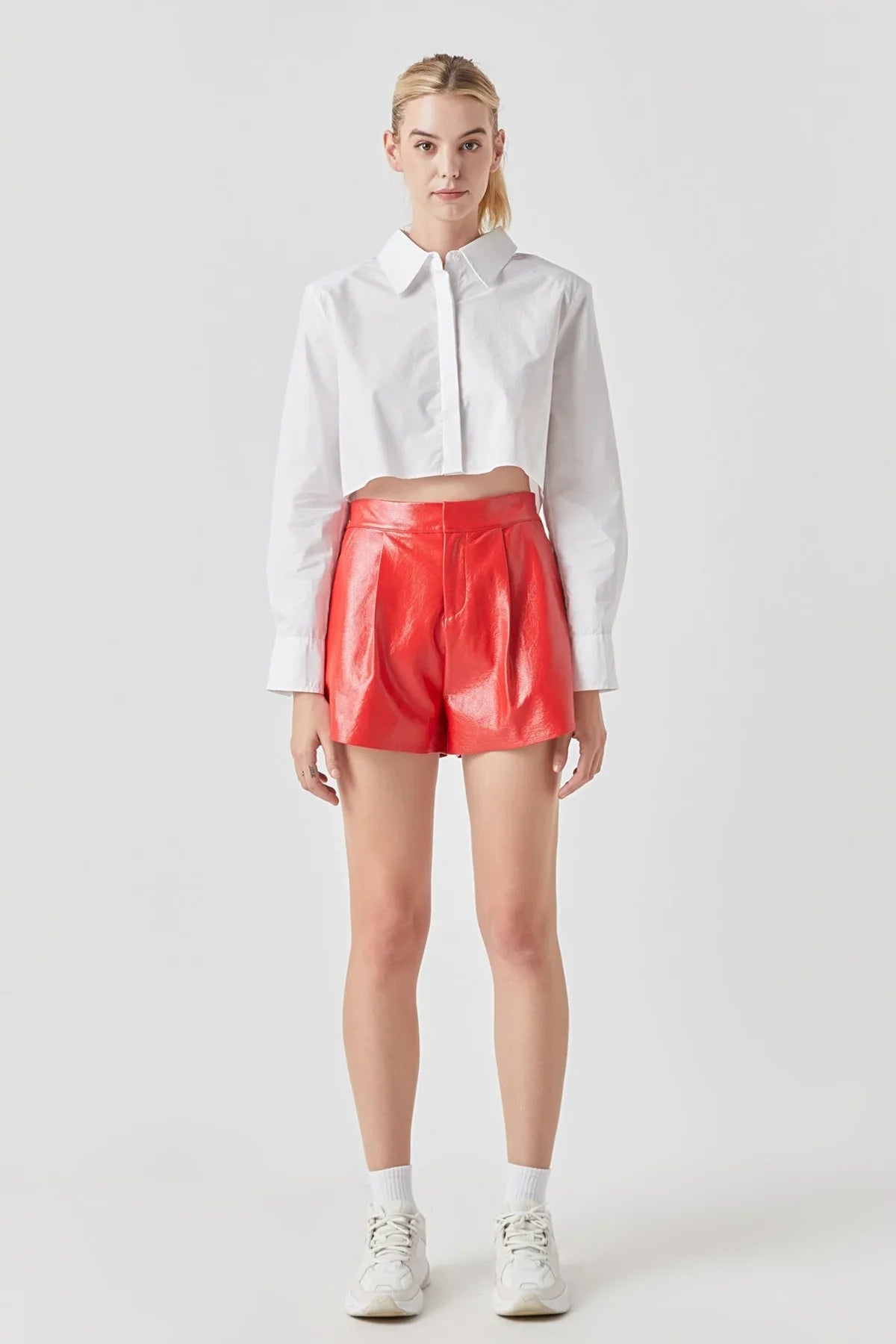 Red Faux Leather Shorts