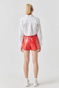 RED HIGH-WAISTED FAUX LEATHER SHORTS