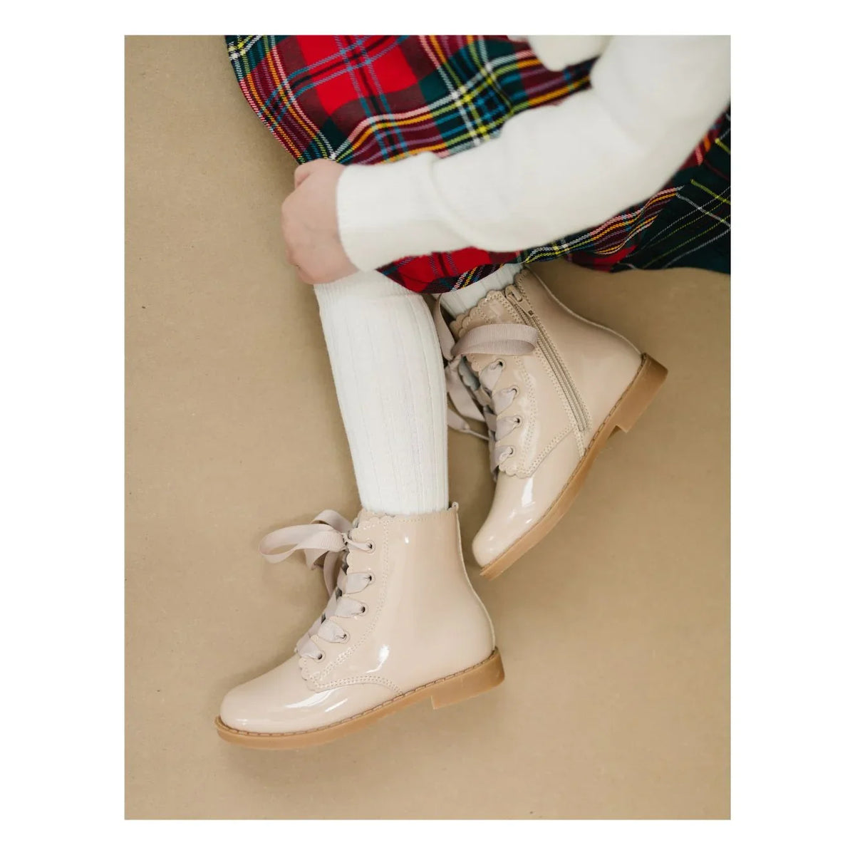 Josephine Patent Taupe Scalloped Boot