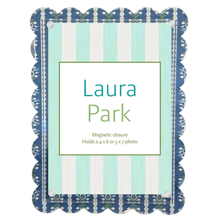 Rosemary Stripe Indigo Scalloped Picture Frame