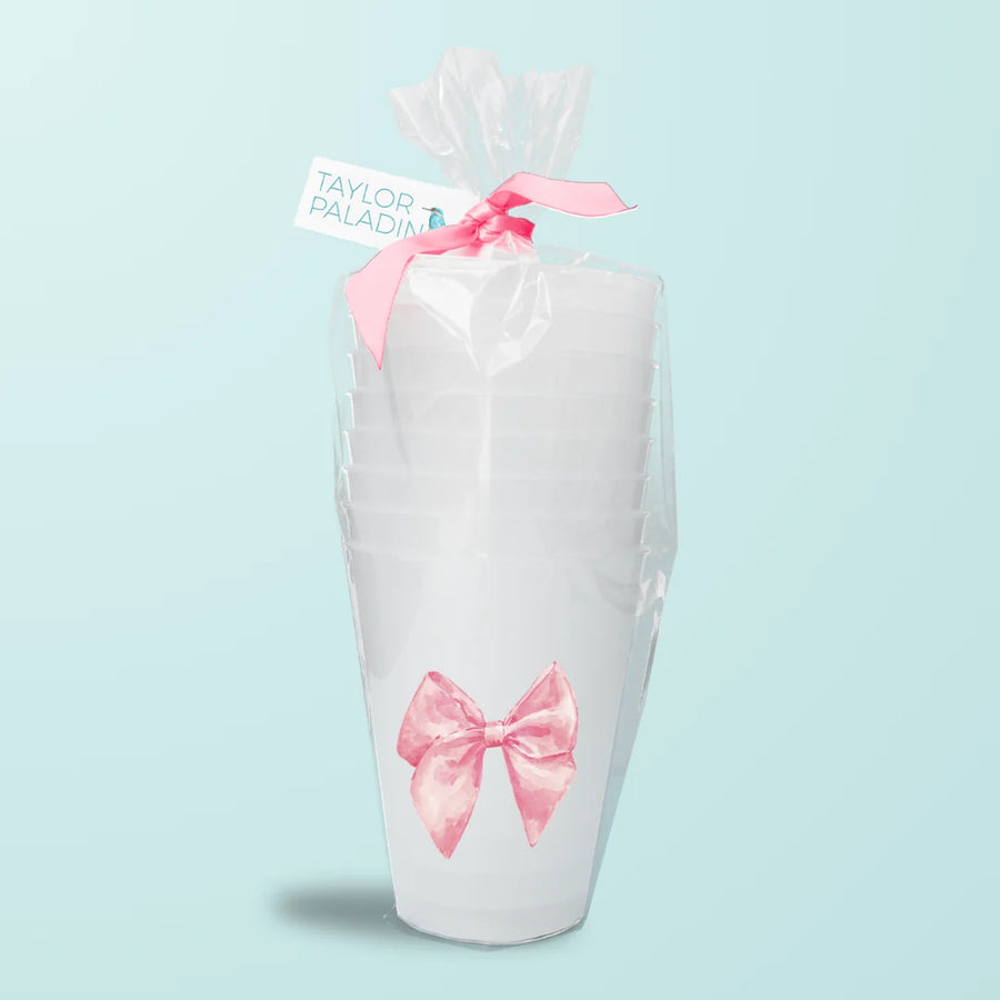Pink Bow Frosted Cups Set of 8