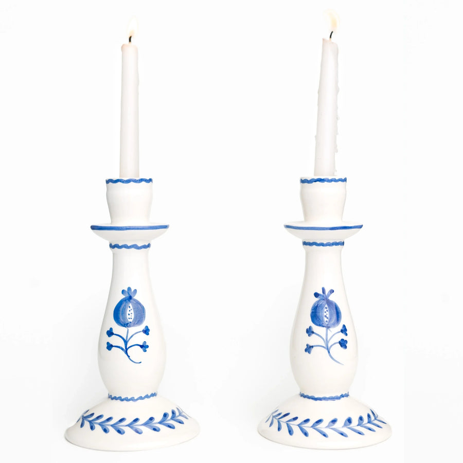 Pomegranate Trio Sketch Cobalt Blue Candlestick