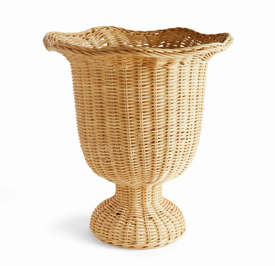 MYRA RATTAN SCALLOPED EDGE FOOTED URN
