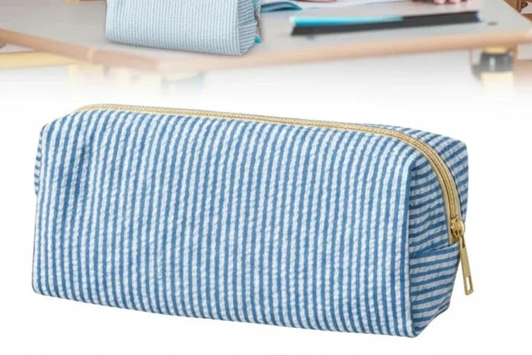 Blue & White Striped Pencil Case