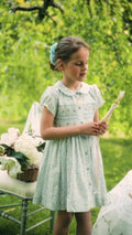 Violette Floral Blue Short Puff Smocked Dress