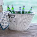 White Wicker and Aluminum Ice Bucket with Handles