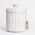 White Wicker Lidded Ice Bucket with Tong