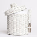 White Wicker Lidded Ice Bucket with Tong