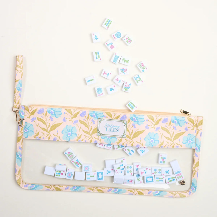 Poppin' Petals Aqua Mahjong Tile Keeper Pouch