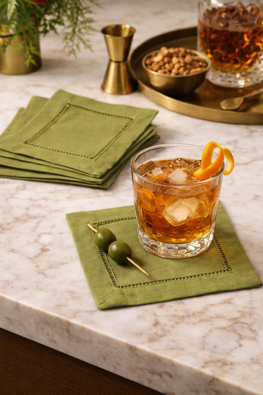 Lime Hemstitched Linen 6" Cocktail Napkin
