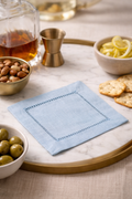Aqua Hemstitched Linen 6" Cocktail Napkin