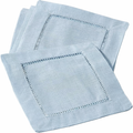 Aqua Hemstitched Linen 6" Cocktail Napkin