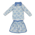 Long sleeves light blue floral pullover skirt girls clothes