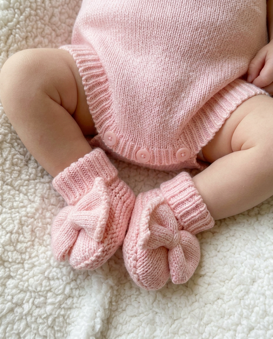 Bow Booties - Powder Pink