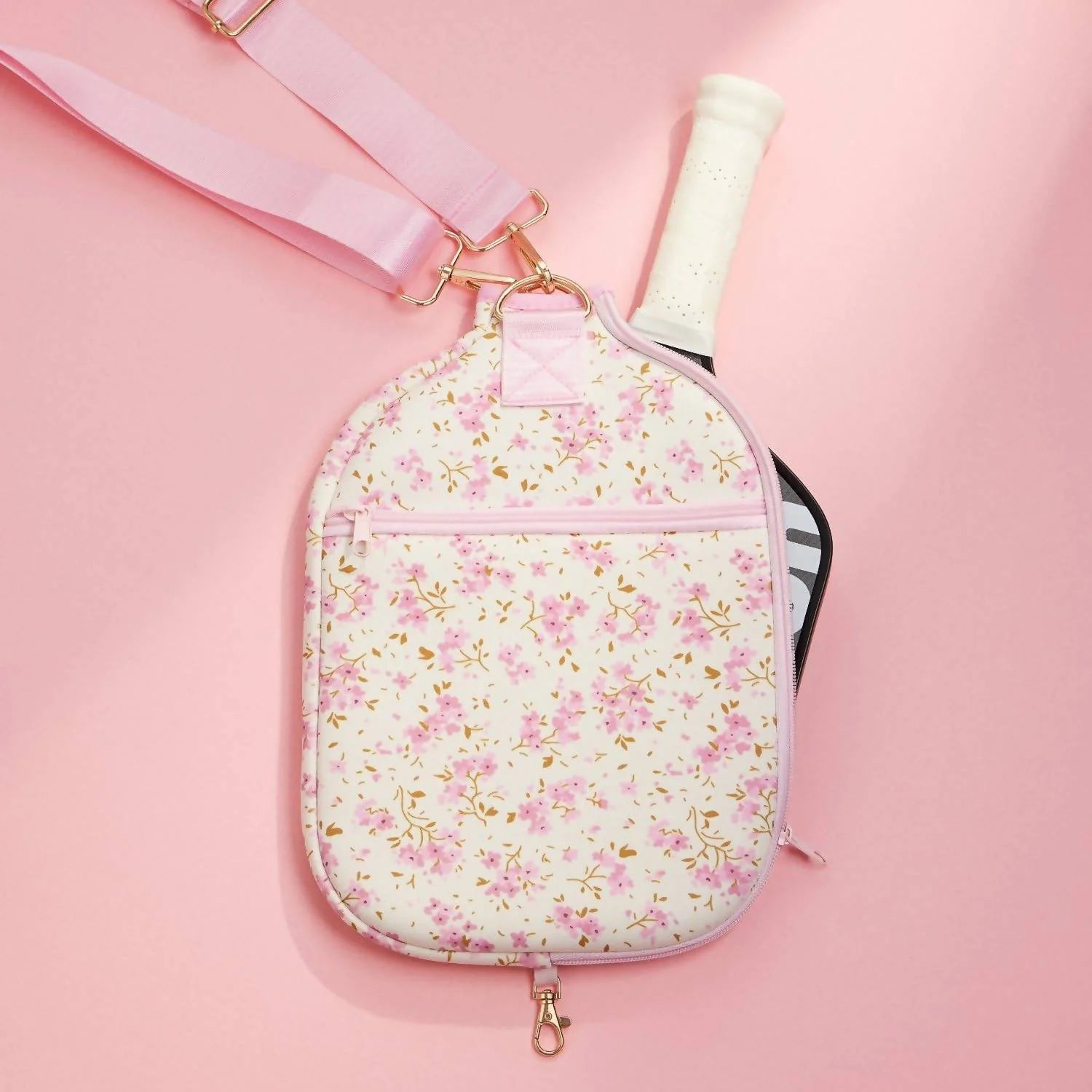 Women's Boho Floral Neoprene Pickleball Paddle Bag In Pink