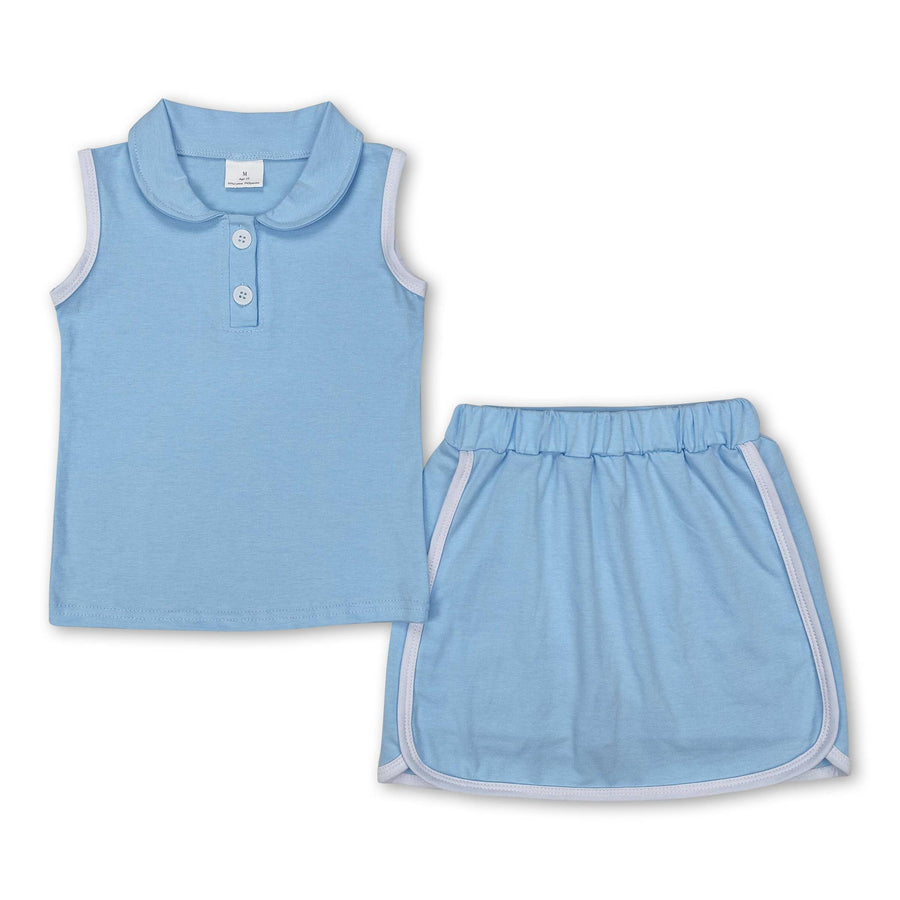 Sleeveless polo shirt skirt cotton kids girls clothing set