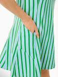 Bobbie's Shoppe blue and green striped active dress with A-line shape and side seaming details.