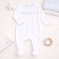 Baby Boy Smocked White Footie with Blue Trim - Soft Pima Cotton
