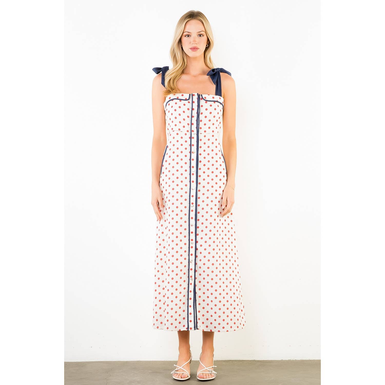 Polkadot Dress With Shoulder Strap Tie