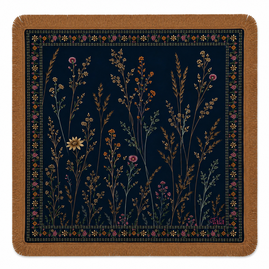 Midnight Wildflowers Mahjong Mat with Suede Fringe