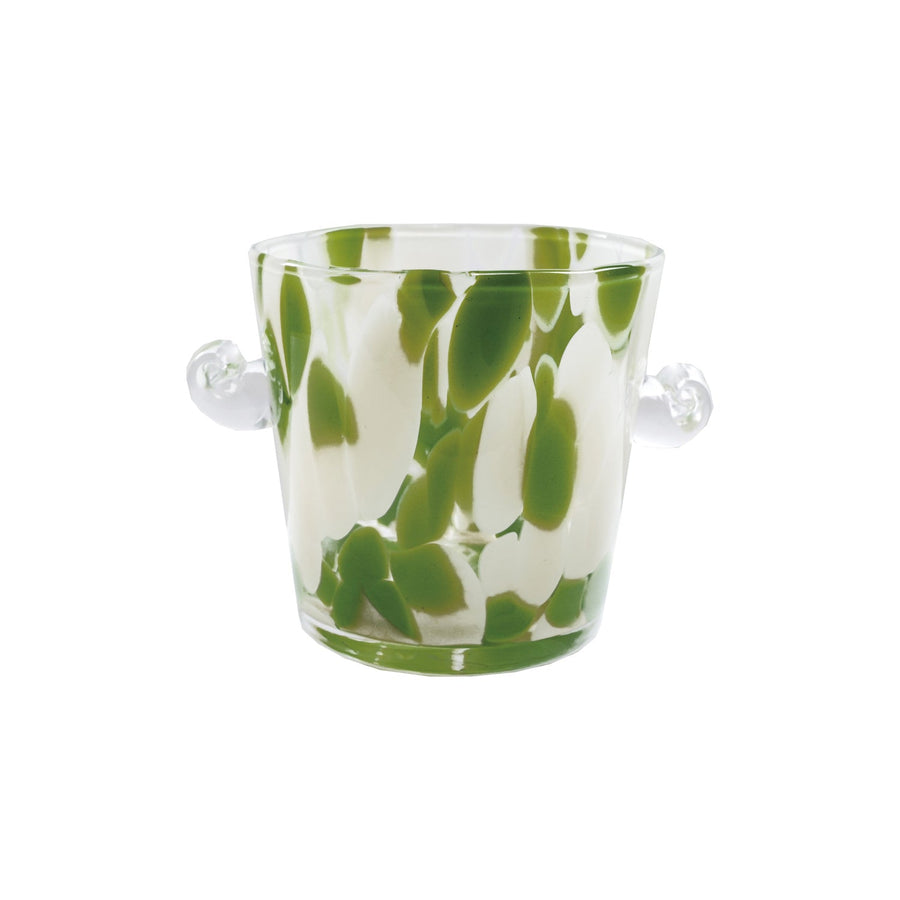 Quart Confetti Glass Ice Bucket with Handles, Yellow & Green