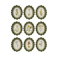 Oval MDF Framed Glass Scalloped Wall Decor with Flower & Striped Mat