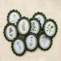 Oval MDF Framed Glass Scalloped Wall Decor with Flower & Striped Mat