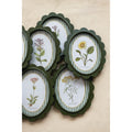 Oval MDF Framed Glass Scalloped Wall Decor with Flower & Striped Mat