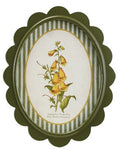 Oval MDF Framed Glass Scalloped Wall Decor with Flower & Striped Mat