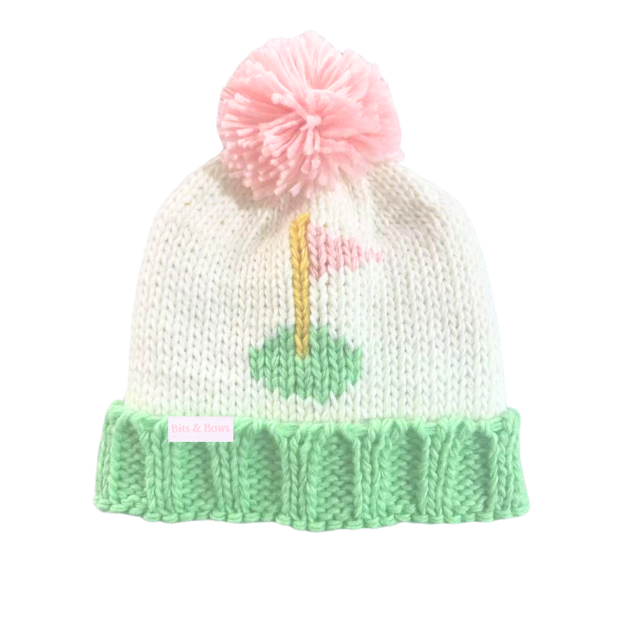 Pink Golf Flag Bobble Hat (Baby, Toddler, Kid)
