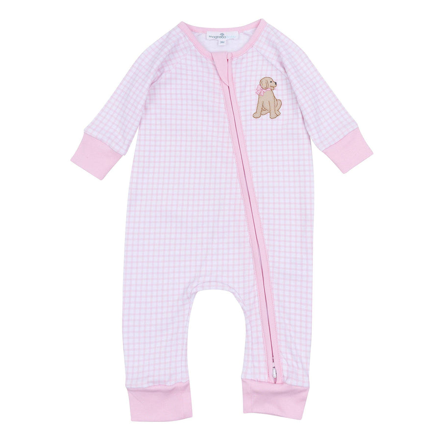 Puppy Playtime Applique Zip Playsuit - Pink