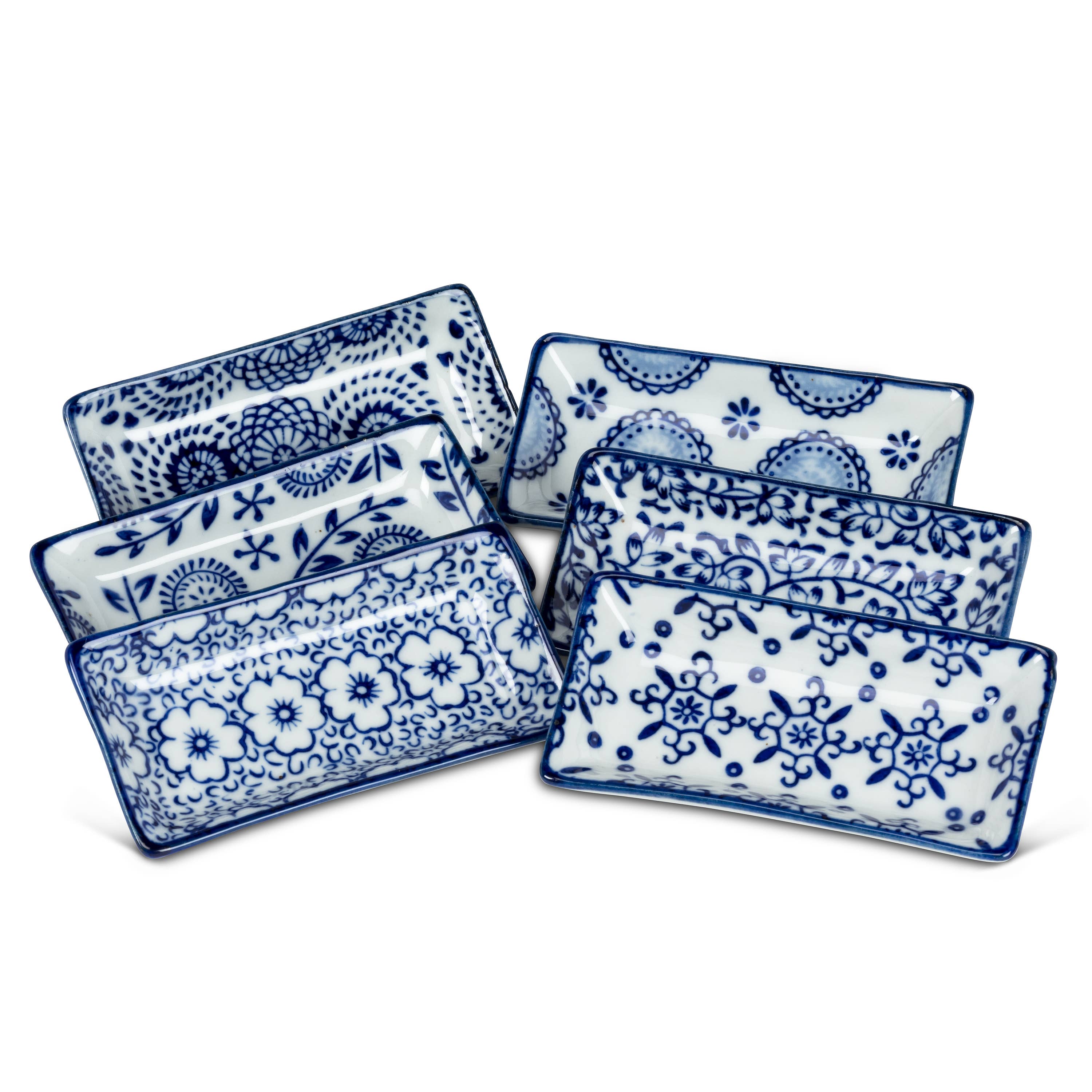 Blue/White Small Rectangle Dish-6Asst-3.5"L-1472