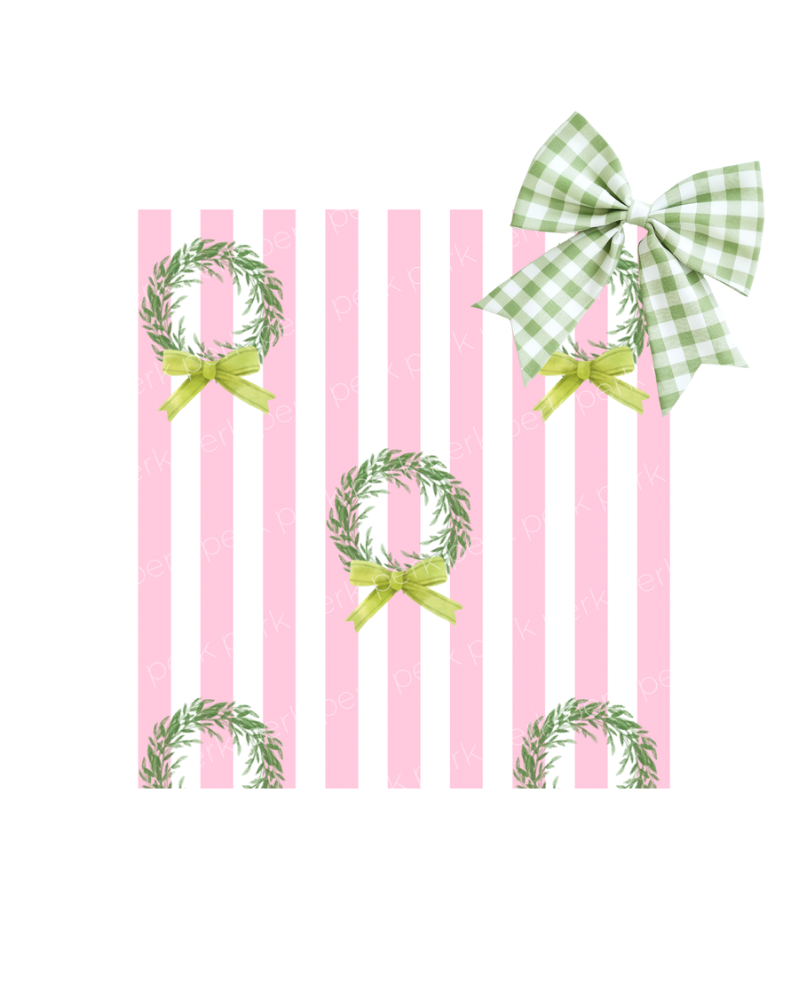 Pink Stripe Wreath Wrapping Paper Roll