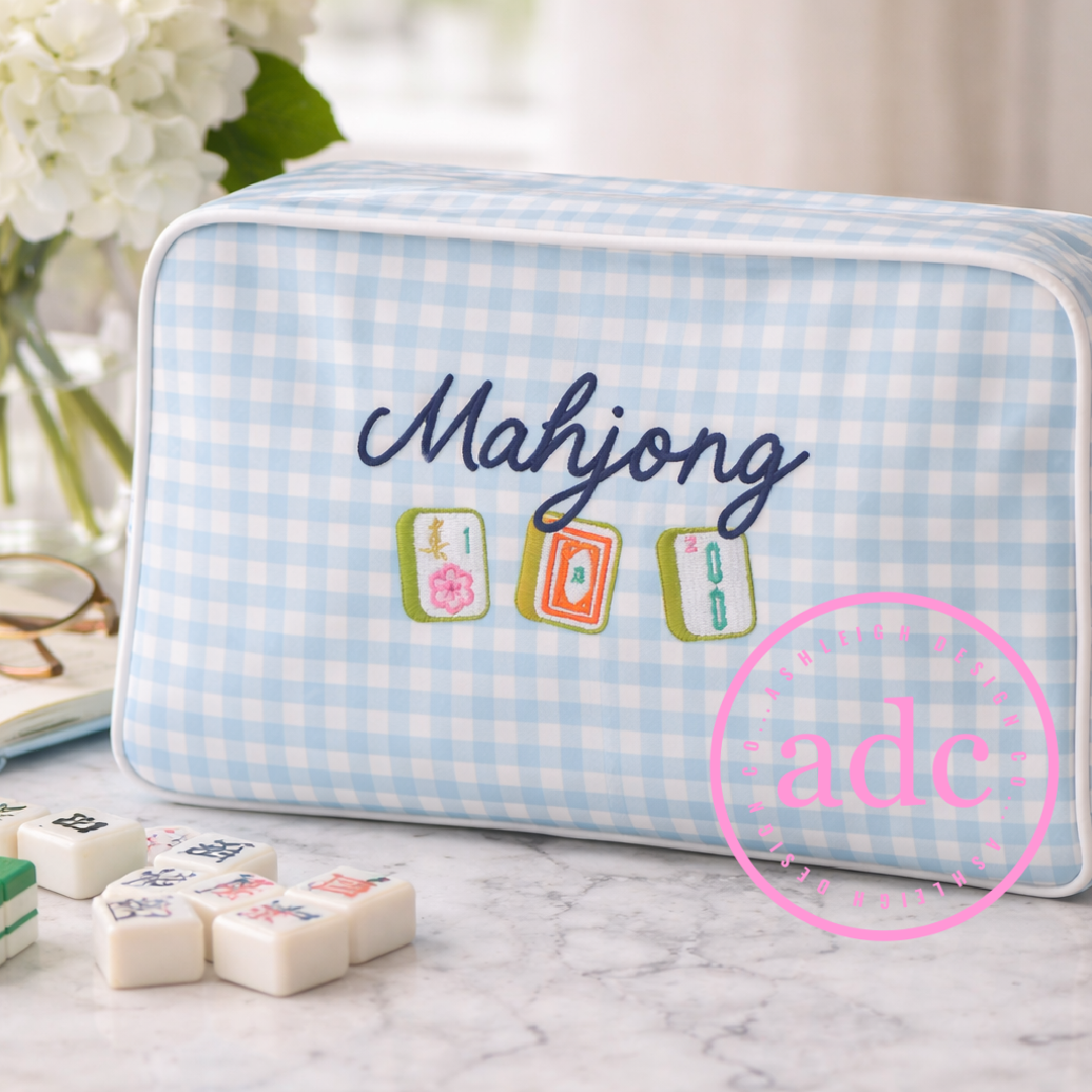 Blue Mahjong Large Clear-Coated Bag