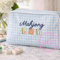 Blue Mahjong Large Clear-Coated Bag