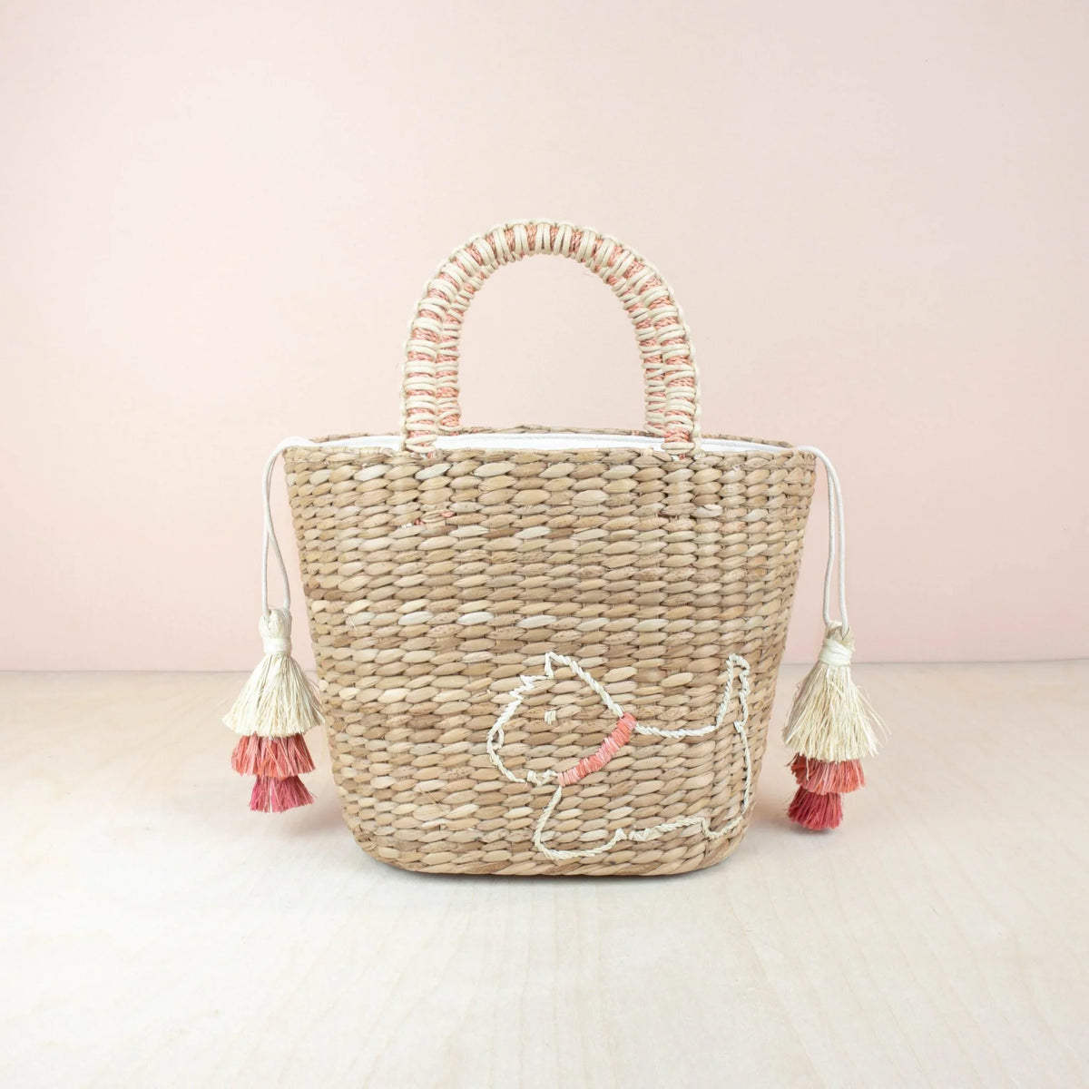 Mini Straw Tote Embroidered Westie
