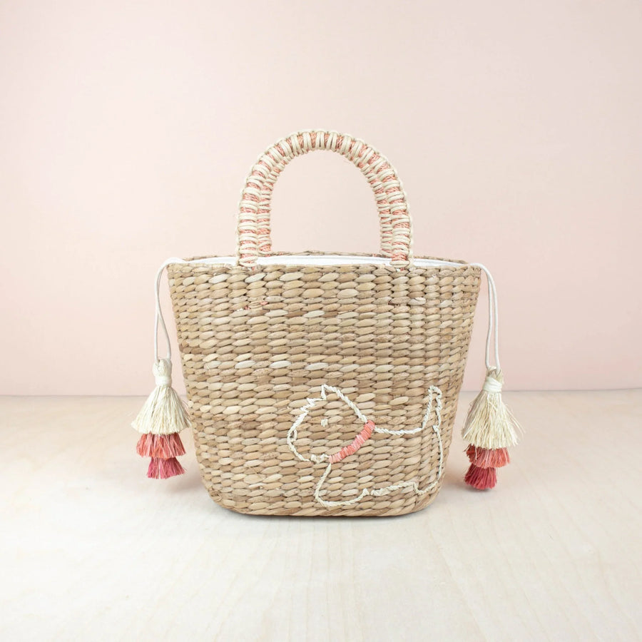 Mini Straw Tote Embroidered Westie