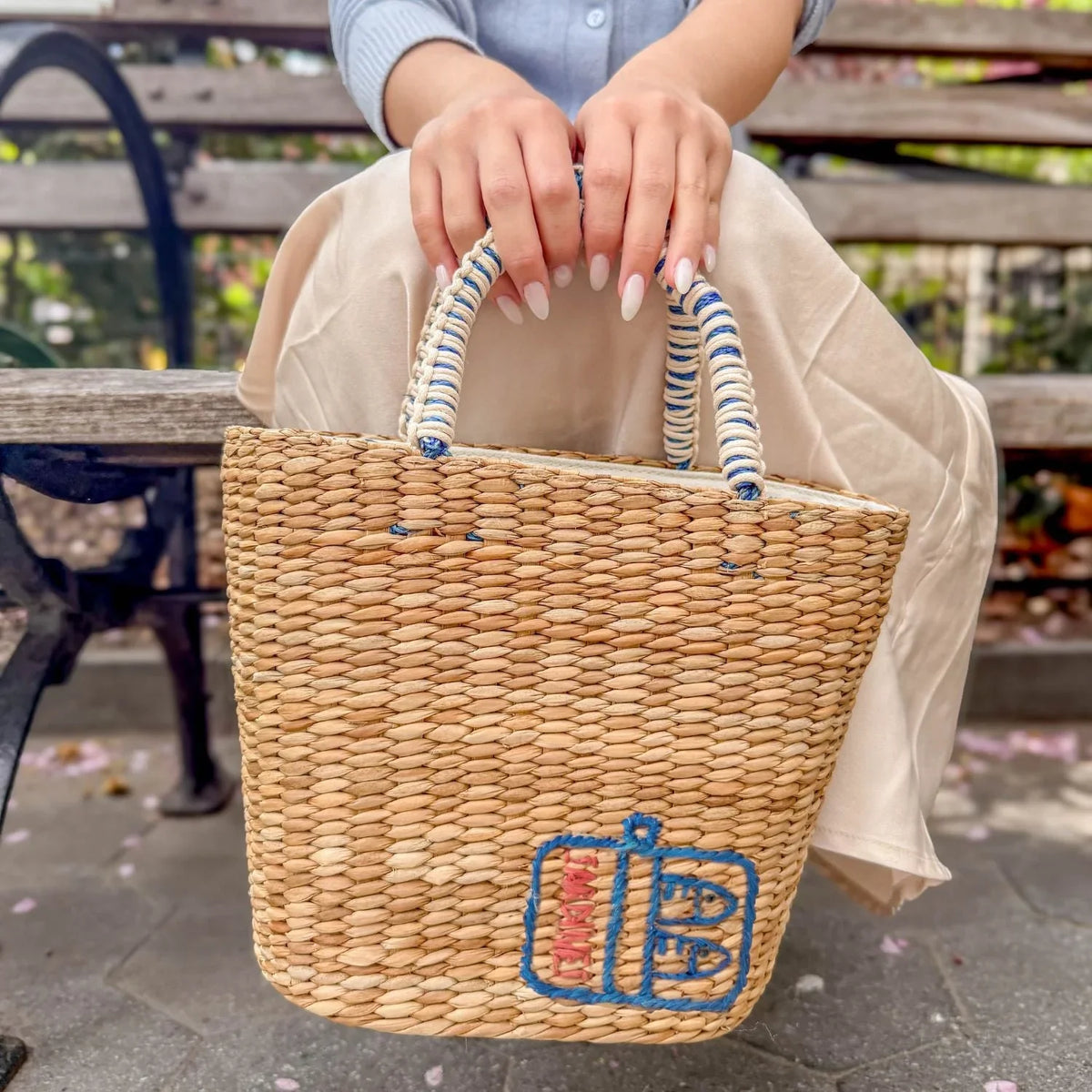 Mini Straw Tote Embroidered Sardine