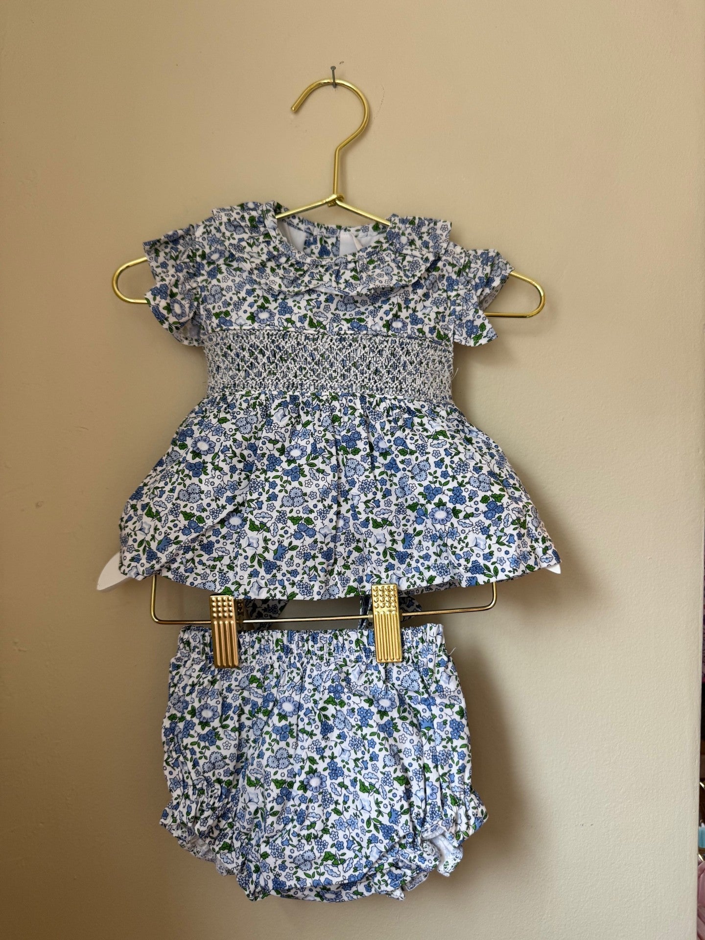 Olivia Blue Floral Pima Dress & Bloomers
