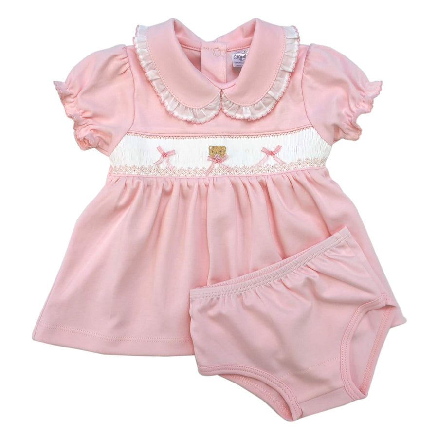 Smocked Embroidered Bear Collared Dress Set