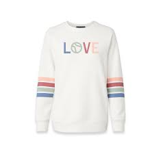 Fuzy Love Stripe Sleeves Love Sweatrshirt