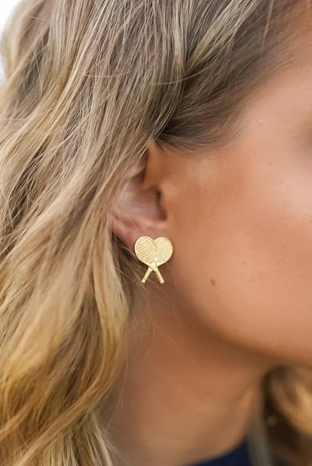 Double Tennis Racket Stud - Gold